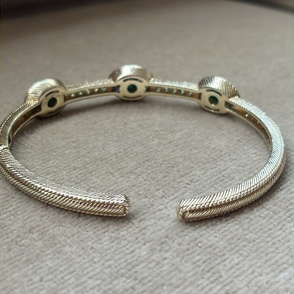 Judith Ripka Chalcedony & Chrome Diopside Gold Clad Sterling Bangle Cuff - Picture 9 of 16